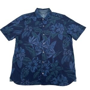 Tommy Bahama Mens XL Blue Tropical Floral Bird of Paradise Button Up Shirt Golf